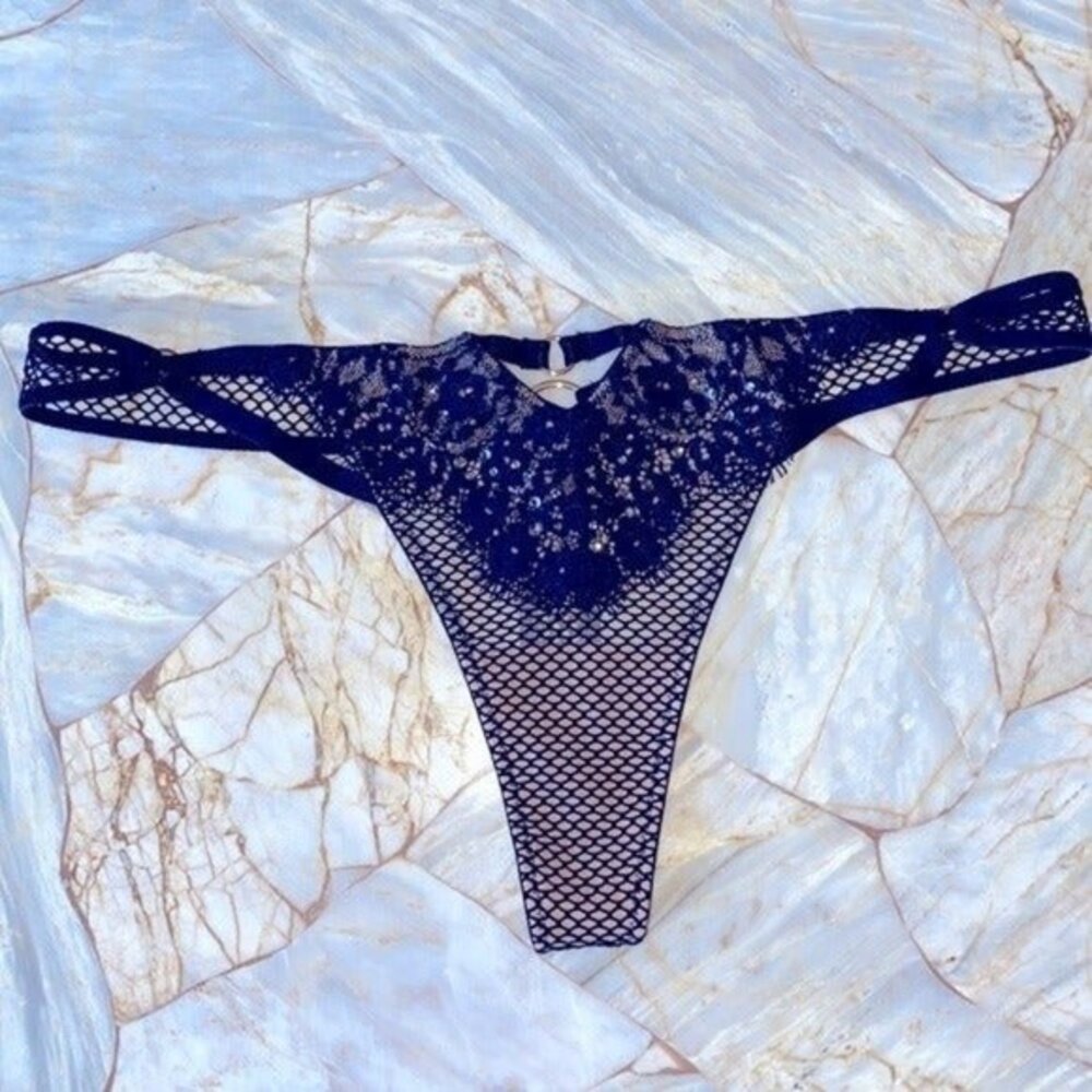 New VS Very Sexy Thong Panty‎ Fishnet Lace Embellished XS